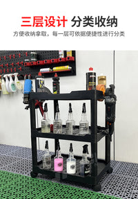 汽车美容工具车修理厂洗车贴膜店多功能平推车清洁移动置物手推车 三层加厚款工具车+2个热风枪挂钩