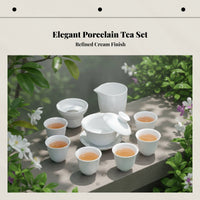 Verdant Porcelain Tea Set, Cream Ceramic Gaiwan, Tea Tray, Home Office, Gift Box Packaging