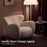 Nordic Design Shell rear Armchair Mermaid-Inspired Single Sofa Retro aesthetic Lounge Chair sturdy Wood Legs for Book Lovers, Homeowners, Apartment Dwellers, Living Room, Bedroom, study Corner, Home Office