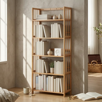 Bamboo Bookshelf Adjustable Slatted Bamboo Shelf Assembled Open Frame Bookshelf