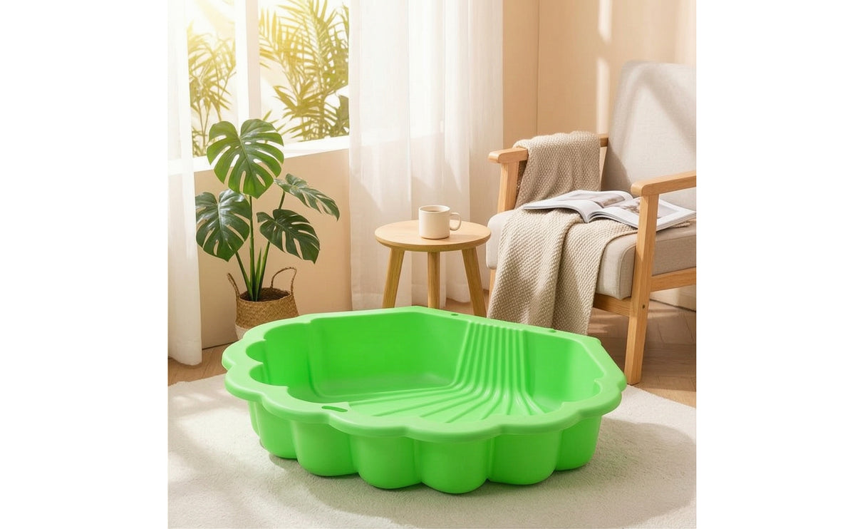Low-Profile Sand and Water Basin Shallow Shell-Shaped Play Basin Molded Sandpit Heavy-Duty for Preschoolers, Toddlers, Kids, Kindergarten, Playroom, Daycare, Backyard