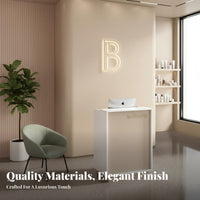 Small Reception Desk Minimalist Front Desk Modern Cashier Stand Sturdy Particleboard Structure with Ample Storage Suitable for Shop Salon Lobby Office