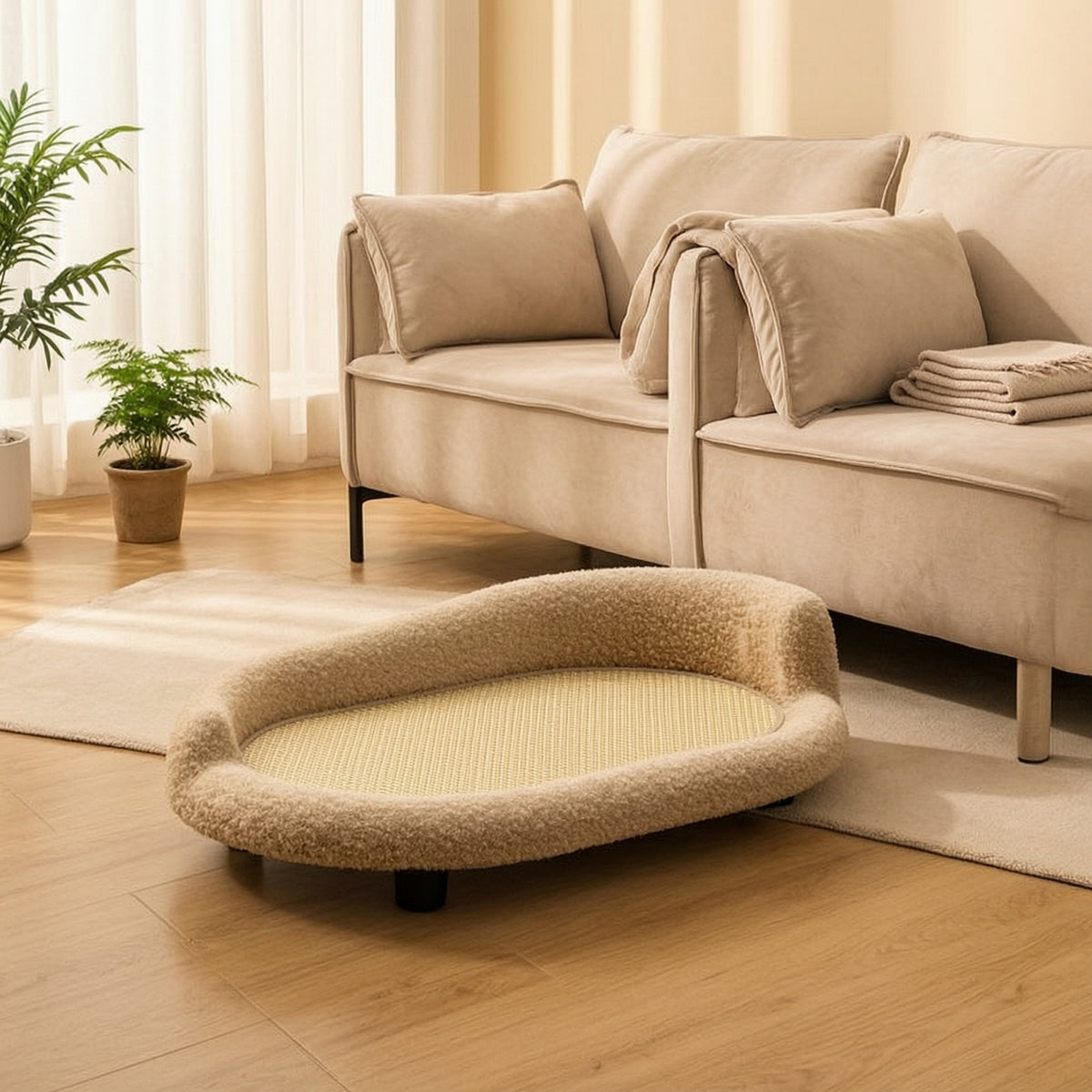Soft-Textured Cat Scratcher Lounge Oval Cat Scratcher Bed Soft Pet Furniture Cozy for Indoor