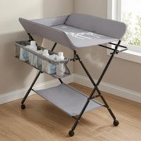 Adjustable Height Changing Table Mesh Storage Basket Foldable Changing Table