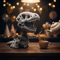 Open-Jaw Dinosaur Skeleton Costume Hood | Wearable, Dinosaur Skull Hood with Tail, for Halloween