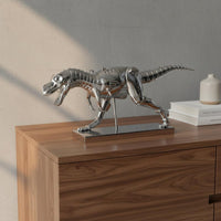 Shiny Dinosaur Sculpture Electroplated Silver Dinosaur Figurine Modern Style Animal Figurine Statue