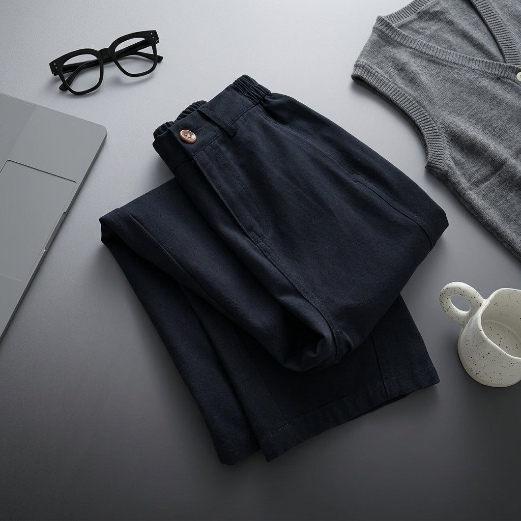 Women's Trousers High Waist Straight Leg Cropped Design, Ladies for Casual Office Wear, Structured Fit