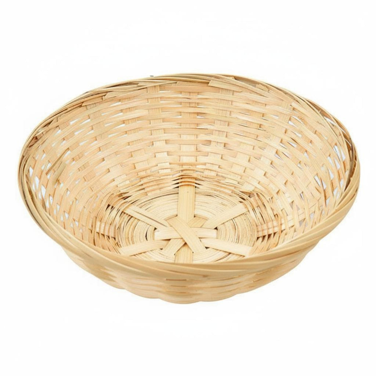 Round Bamboo Basket Low-Sided Bamboo Woven Basket Wide opening Storage Item for Tabletop