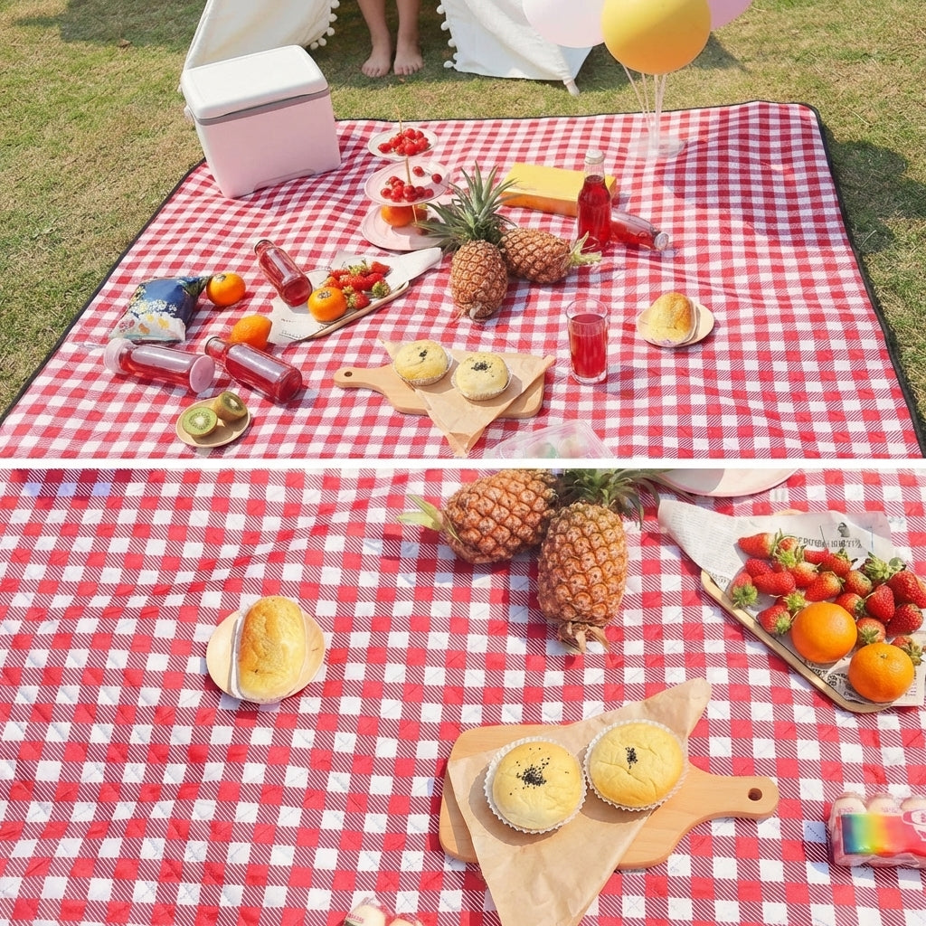 Picnic Blanket with Oxford Cloth Waterproof Backing for Family Picnic, Thickened Camping Mat and Beach Mat, Outdoor Seating with Carry Handle