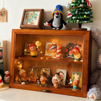 Walnut Wood Dustproof Display Case for Blind Boxes and Figures with Flip Lid