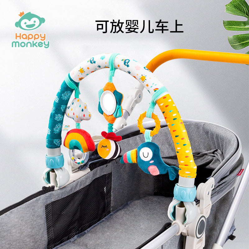 Happy Monkey Hanging Baby Crib Toy with Rattle, Newborn Bed/Car Clip