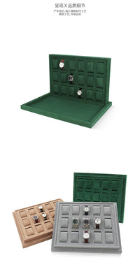 Jewelry Display Tray with 15/18/24 Grids, Velvet, Green or Gray, for Necklaces and Pendants