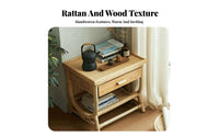 Rattan Drawer Nightstand Nordic Design Woven End Table with Drawer Easy Assembly