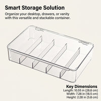 Clear Stackable Desktop Organizer with Compartments Storage Box for Desk Transparent Drawer with Dividers