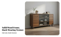 1 Piece Dining Room Buffet Cabinet Wooden Sideboard Storage Cupboard Fluted Glass Door Solid Wood Frame Versatile Console Suitable for Adults Entryway Hallway Home Office