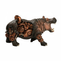 Mechanical Rhino Figurine Resin Steampunk Rhino Statue 3D Carved Texture Home Decor for Men, Desktop, Office, Bar