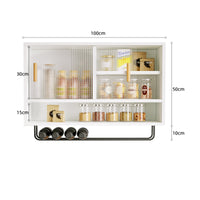 Fluted Door Cabinet Solid Wood Hanging Kitchen Cupboard Wall Mounted Storage Shelf Fluted Glass Door Wall Cabinet Suitable for Gift Giving Home Decoration