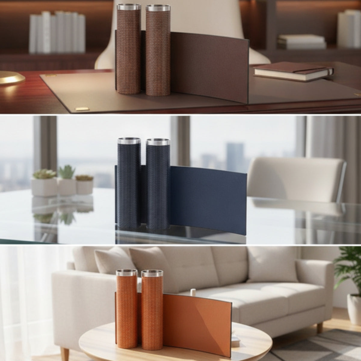 Double Tube Vase Decorative Vase with Leather Texture Textured Decor for Console Table, Living Room, Office Desk