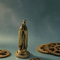 Tabletop Antique Metal Figurine Embossed Detailing Robed Figurine Small Ornate Base Statue for Desk, Office, Car