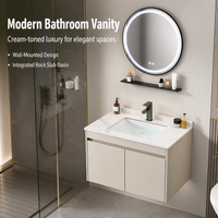 70cm Bathroom Vanity with Sink, Wall Mount Vanity with Integrated Basin, Cream Aluminum Alloy Carbon Fiber Door Bathroom Vanity Set