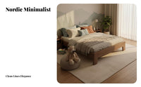 Solid Wood Construction Platform Bed Frame Low-to-the-Ground Headboardless Slat Frame Minimalist Design Mattress Foundation Space-Saving for Families, Apartment Dwellers, Minimalists, Small Areas, Guest Room
