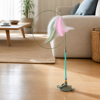 Interactive Suction Cup Cat Wand Toy with Bell and Replaceable Feather Refills