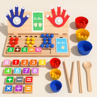 Arithmetic Board with Felt Hands Preschool Counting Board with Beads Wooden Math Toy Screennon-Digital Game Fine Motor