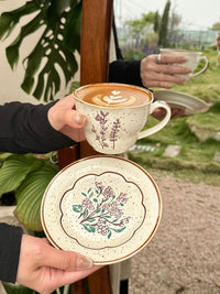 French Vintage Floral Ceramic Coffee Cup and Saucer Set