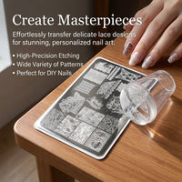Lace Pattern Nail Stamping Plate with Silicone for Beginners, Stainless Steel Printing Tool Kit for Manicure Decoration