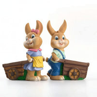 Rabbit Statue with Basket Freestanding Statue with Planter Outdoor for Balcony