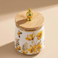 3 Pieces Ceramic Tea Canister Wood Lid Cookie Jar Farmhouse Design