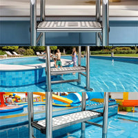 Hard-Wearing Stainless Steel Pool Ladder Curved 3-Step Pool Ladder Easy to Install Sturdy for Backyard