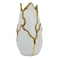 Decorative Ceramic Vase Marbled Rim Gold Accent Vase Glazed Finish for Flowers
