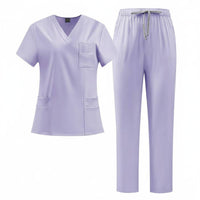 Quick-Drying V-Neck Scrub Top and Pants Breathable Short Sleeve Medical Attire Moisture-Wicking Nurse Doctor Workwear Set for Doctors, Dentists, Veterinarians, Operating Room, Hospital, Oral Office, Beauty Salon