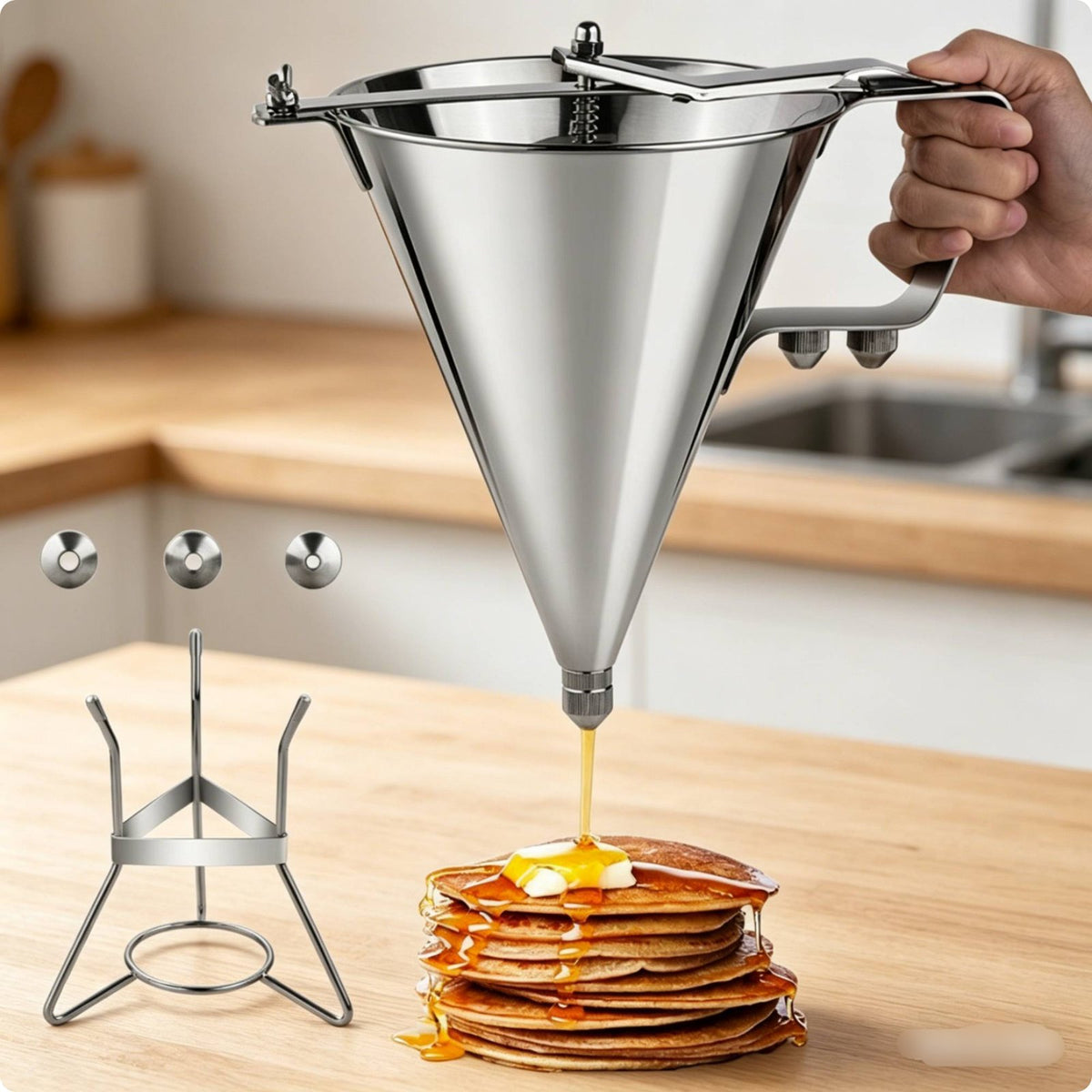 Stainless Steel Batter Dispenser Single-Hand Operation Funnel Batter Dispenser