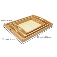 3 Pieces Montessori Tray with Handles Solid Wooden Tray with Handles