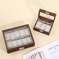 Black Walnut Wood Grain Watch Storage Box with Silk Cotton, 12-Slot