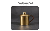 Thickened Vintage Design Beer Mug Anti-Scald Handle Handmade Copper Teacup Copper Cup with Lid for Tea Lovers, Collectors, Adults, Bar, Home, Office