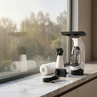 Transparent Tank Electric Window Cleaner Microfiber Cloth Window Vacuum Squeegee Rubber Blade Glass Cleaning Kit Curved Handle