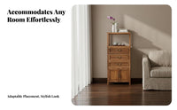 Modern Oriental Design Stepped Curio Cabinet Vintage Aesthetic Sideboard Staggered Shelving Storage Furniture Open and Closed Compartments for Tea Lovers, Art Collectors, Homeowners, Living Room, Entrance Hall, Bedroom, Office