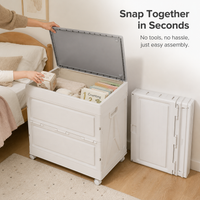 Foldable Plastic Storage Box with Double Doors and Wheels, Large Capacity Clothes Organizer