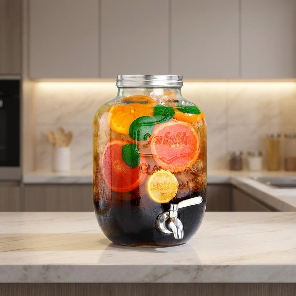 Water Dispenser and Drink Dispenser with Handle, Juice Dispenser with Metal Stand, Beverage Dispenser with Screw Lid for Home Bar Party Use