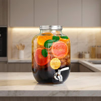 Water Dispenser and Drink Dispenser with Handle, Juice Dispenser with Metal Stand, Beverage Dispenser with Screw Lid for Home Bar Party Use