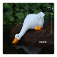 Duck Fountain Ornament Carved Feather Texture Duck Garden Statue White Finish