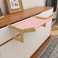Cat Hammock Hanging Cat Bed with Wood Frame, Under-Bed Hook Window Hammock, Foldable Sunbathing Perch for Balcony Mount Area