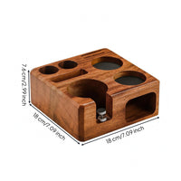 Walnut Wood Espresso Tamping Station  Recessed Openings Espresso Tamper Stand Compact Countertop Storage