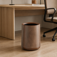 12L Round Kitchen Pedal Bin with Lid, Dark Brown Wood Grain Finish, Waste Paper Bin, Inner Bucket for Home & Commercial Use