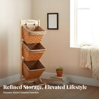 triple-tier Woven Organizer Floor-Standing publication holder floor area Saving for Living Room