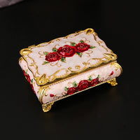 European Vintage Jewelry Box with Metal Rose Design, Creative Ring and Earring Organizer