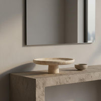Marble Fruit Tray Waterproof Travertine Fruit Bowl Oil-Resistant for Countertop